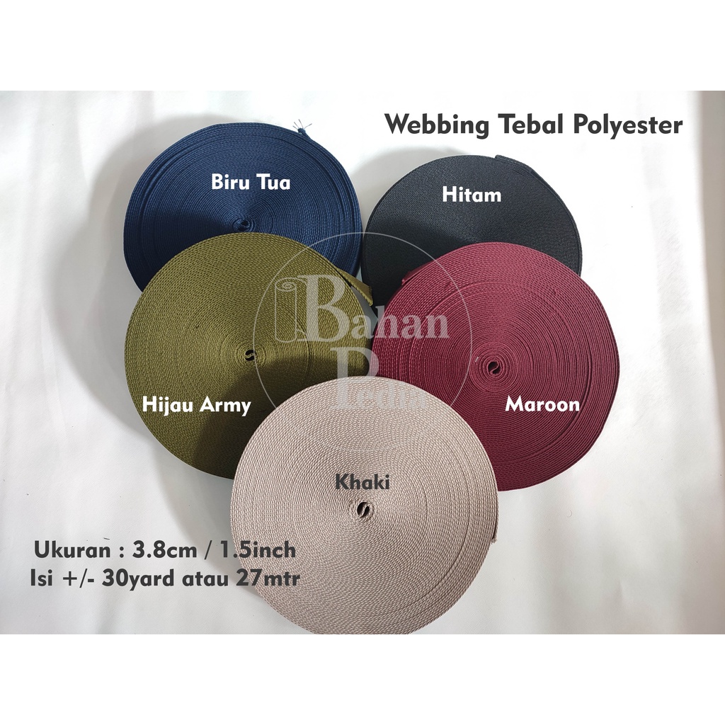 [Roll 27m] Tali Tas Webbing Bisban Katun Polyester Tebal Strap 3.8cm 1.5inch