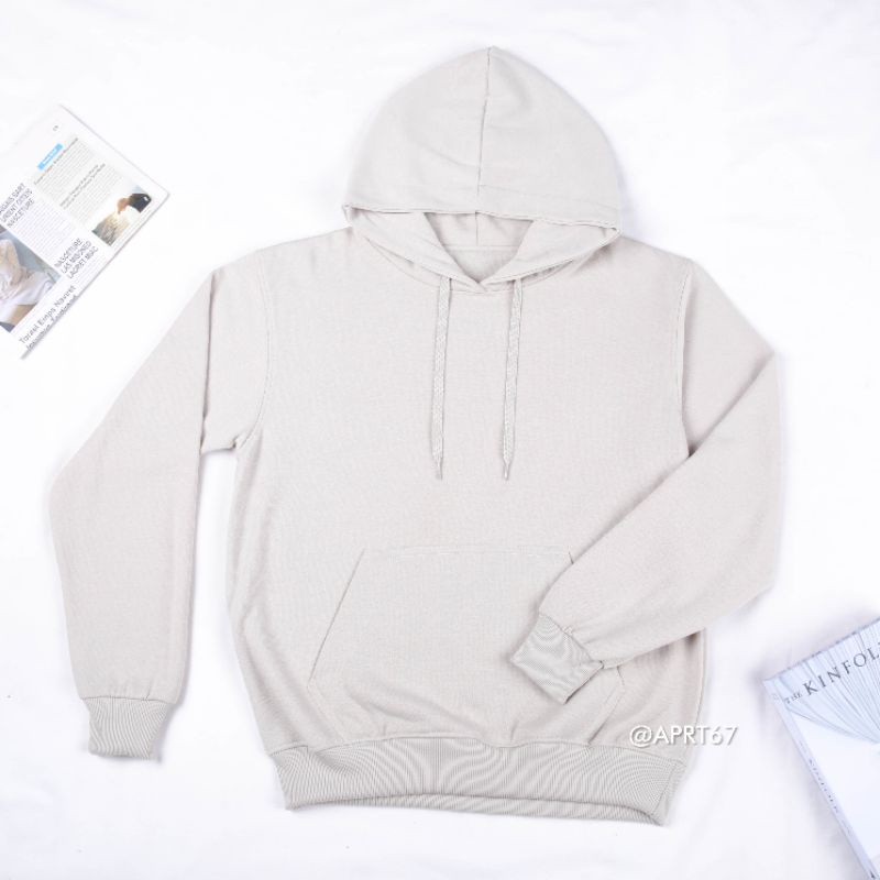 PREMIUM  Jaket Hoodie Polos Beige Pria UNISEX, Sweater Hoodie Cream Pastel Malang Couple  M-3XL