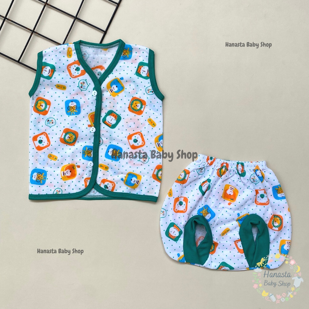 Baju Bayi Newborn Setelan Lengan Kutung Katun Animal Bintik 0-9 Bulan