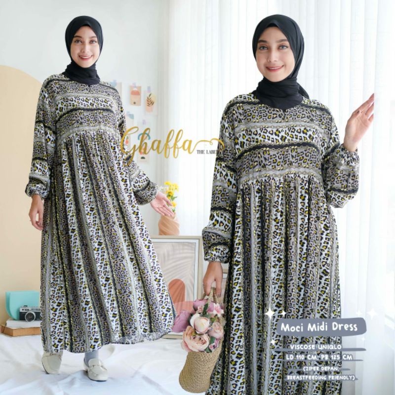 SEMA VILIAN DERICI KAILILA MIFLI MOCI MIDI DRESS BY GHAFFA | MIDI DRESS CANTIK MOTIF BUNGA ABSTRAK L