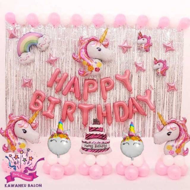 Unicorn premium pink dekorasi set/balon foil/dekorasi ulang tahun/Balon unicorn/Dekorasi unicorn