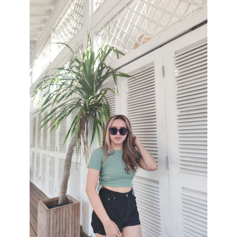 Crop Top Serut Lengan Pendek Premium / atasan crop top sweater crop top serut