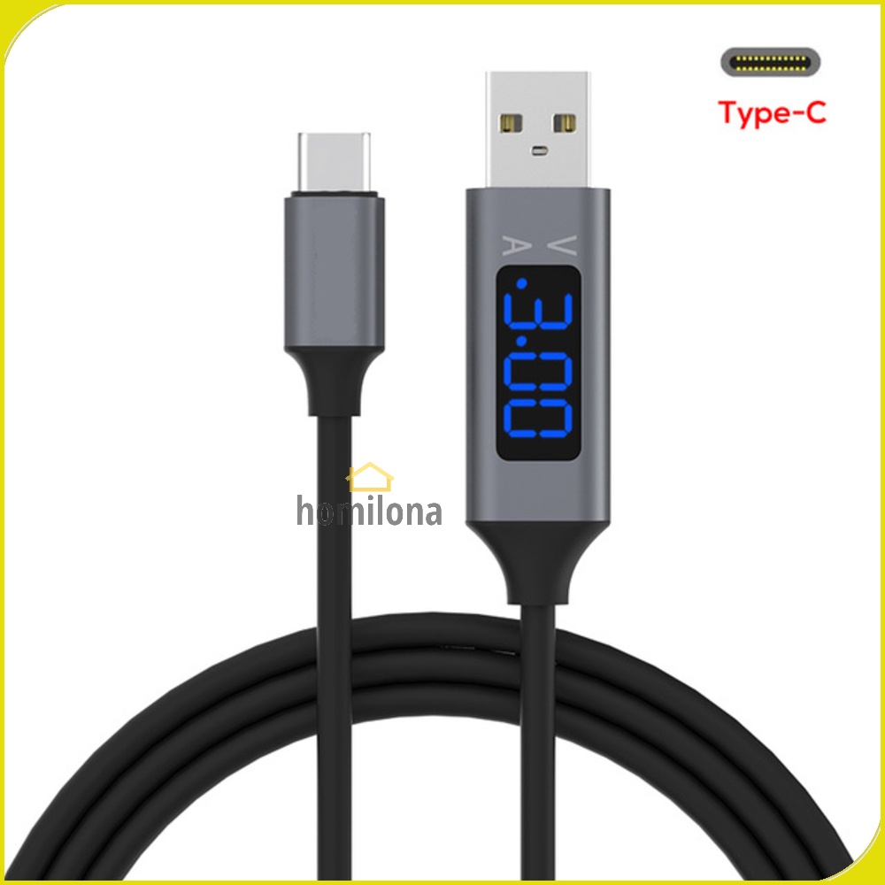 Kabel Charger TPE 3A 1 Meter with Voltage Meter Micro USB / Type C - TOPK CS0132 -  Black