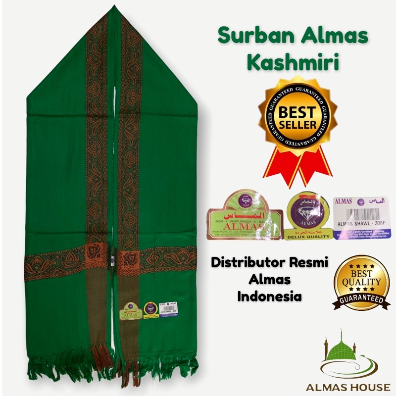 Sorban Tristar Almas Kashmiri Hijau + Warna | Shawl Almas 308F