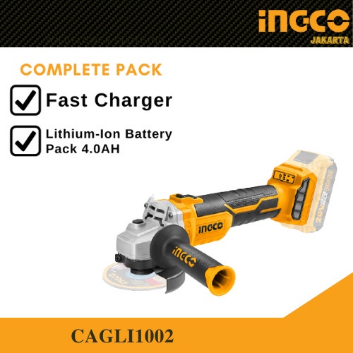 Gurinda 20V Brushless PACK 4.0AH Angle Grinder INGCO CAGLI1002 Mesin Grenda / Gerinda Baterai P20S /