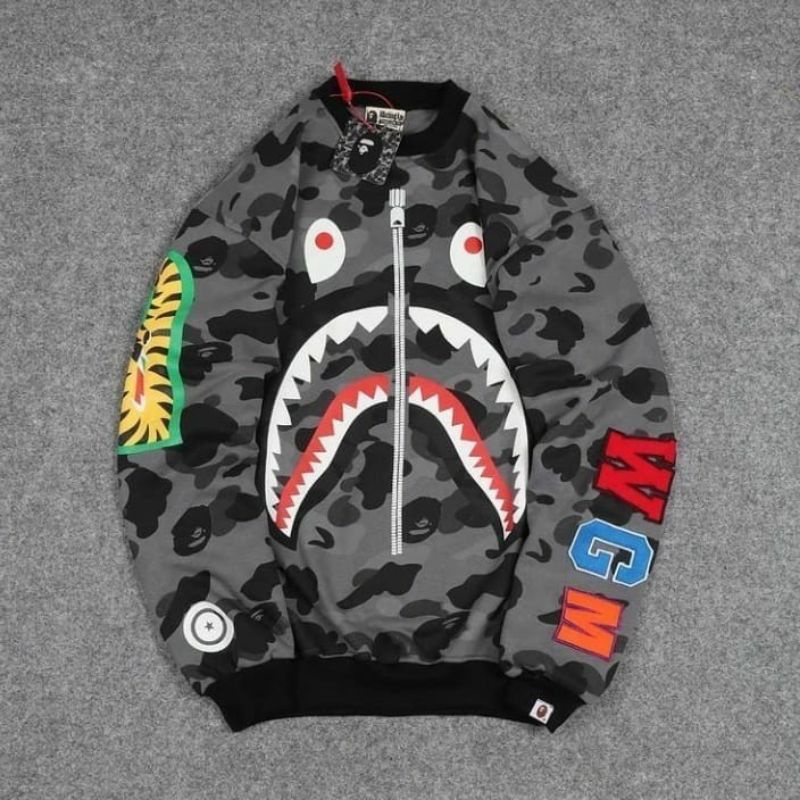 READY!!!SWEATER CREWNECK BAPE CAMO DOUBLE SHARK FULLTAG &amp; LEBEL PREMIUM HIGHT QUALITY