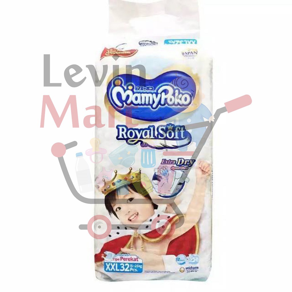 MAMY POKO ROYAL SOFT PEREKAT EXTRA DRY SIZE XXL ISI 32 PCS UNTUK BAYI BERAT 15-25 KG