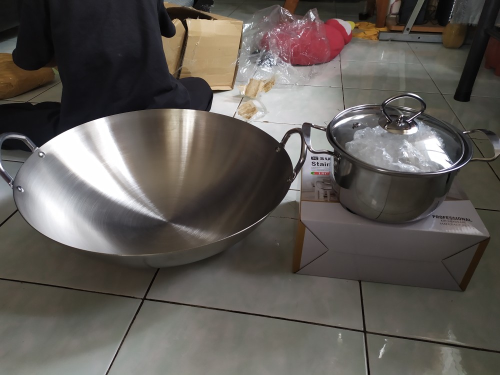 Wajan Penggorengan Stainless Steel Tebal Wok Kuali Goreng 36cm 38cm 40cm