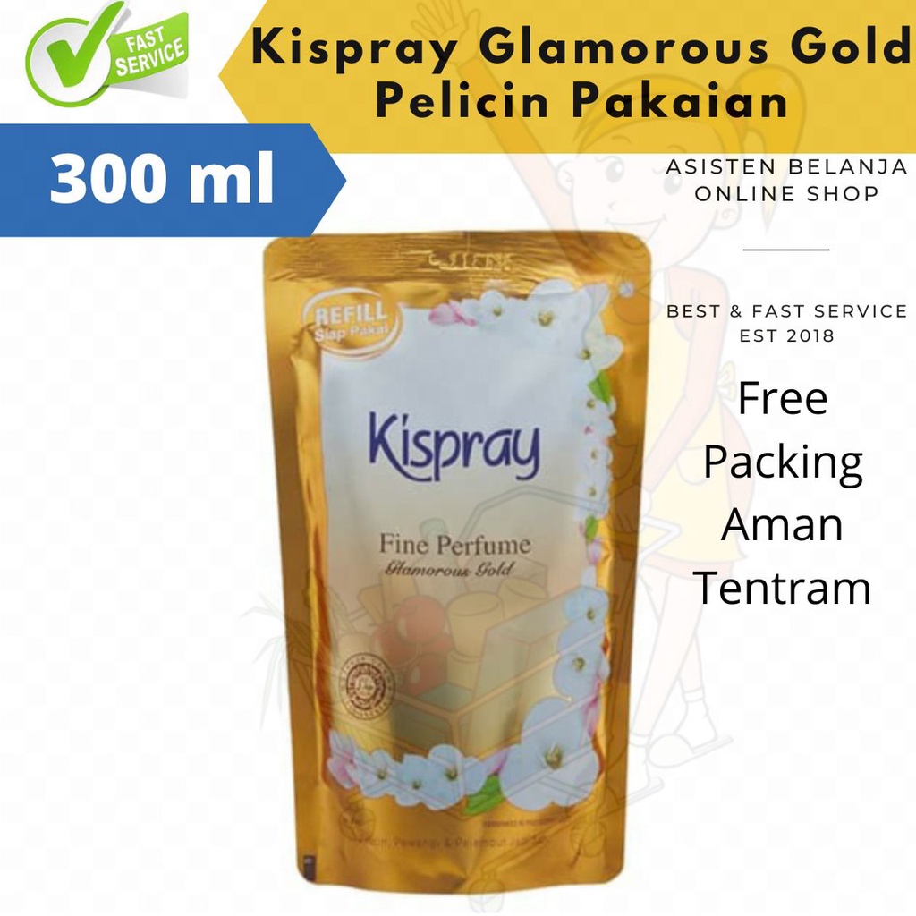 Kispray Gold Violet Bluis Segeris Amoris 300ml pelembut pewangi pelicin pakaian Refil Glamorous Luxury Pouch Setrika Strika Baju 300 ml