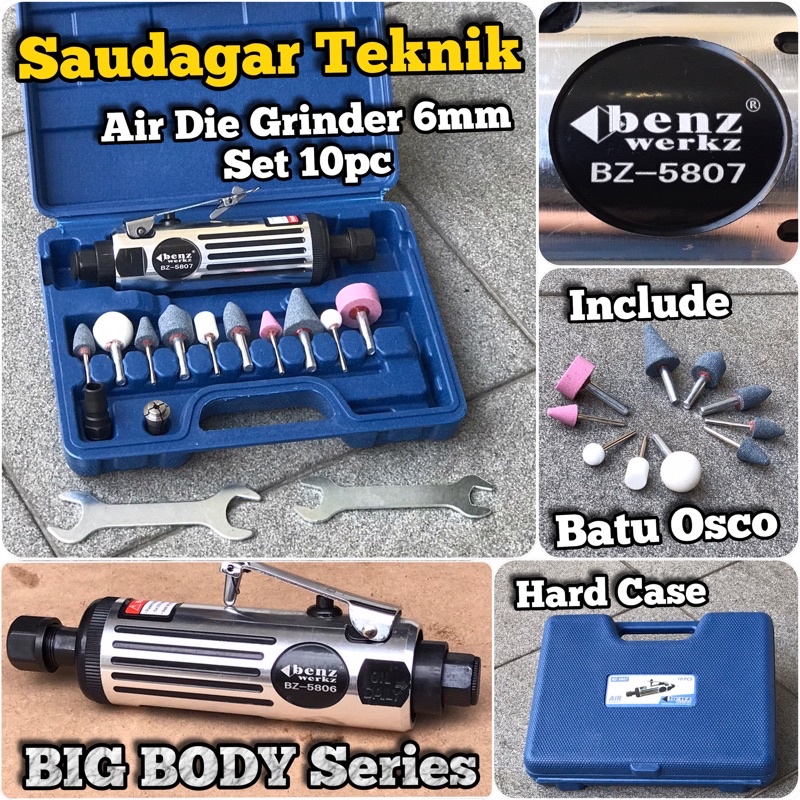 Air Die Grinder 3mm - 6mm SET Batu OSCO Mesin Gerinda Tuner Angin 6 mm Gerinda Botol