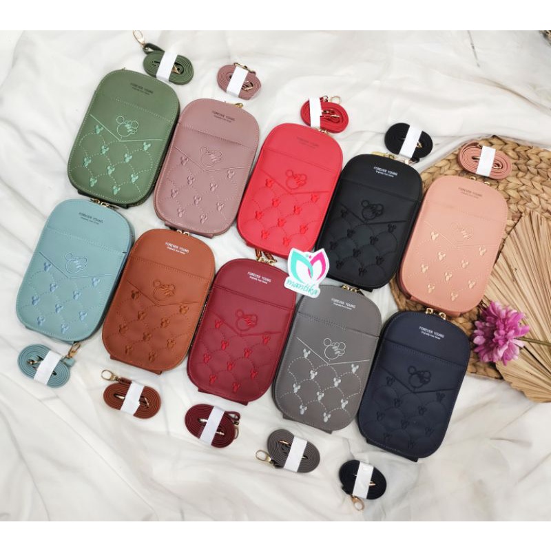 TAS DOMPET HP MOTIF MICKEY PIPIH TAS IMPORT KEKINIAN TAS MINI KULIT SINTETIS FREE TALI SELEMPANG