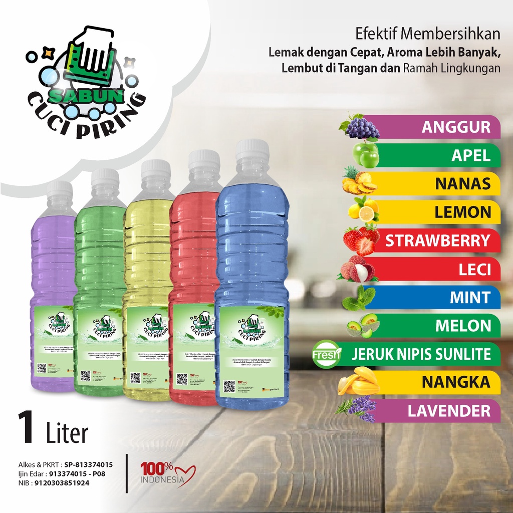 Sabun Cuci Piring Aroma Buah Segar 1 Liter / Cairan Pembersih Piring 1 LIter Botol Pet