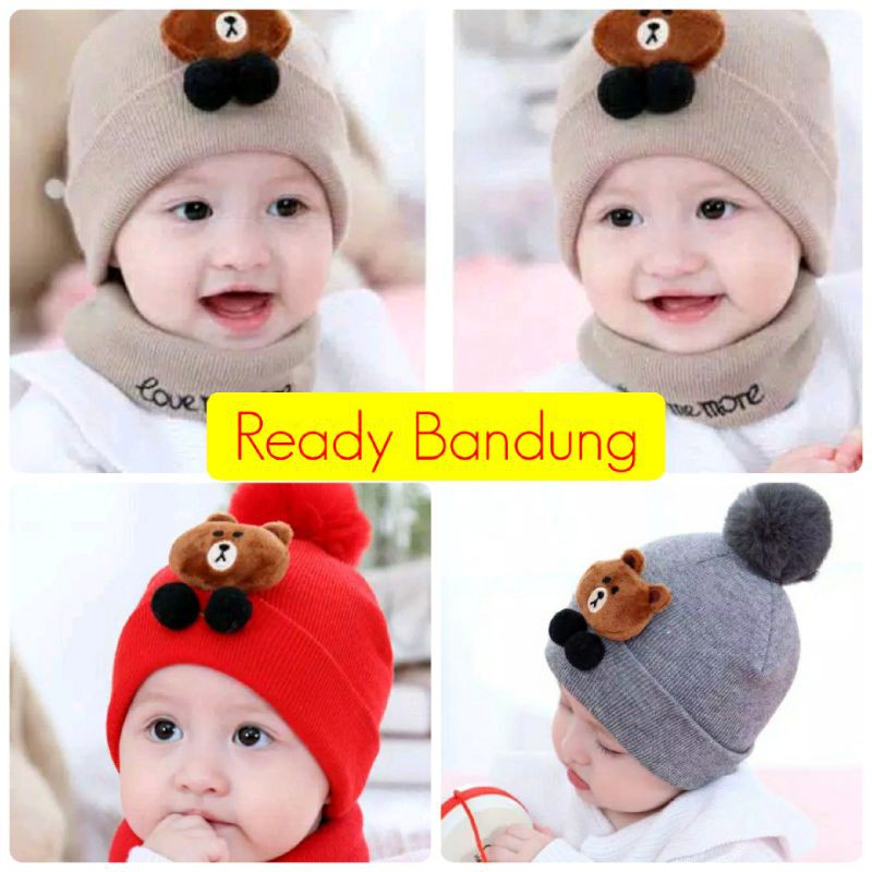 TOPI RAJUT IMPORT KUPLUK BAYI TELINGA MOTIF BERUANG / BROWN. TOPI KUPLUK Baby Hat Baby kupluk Topi Rajut