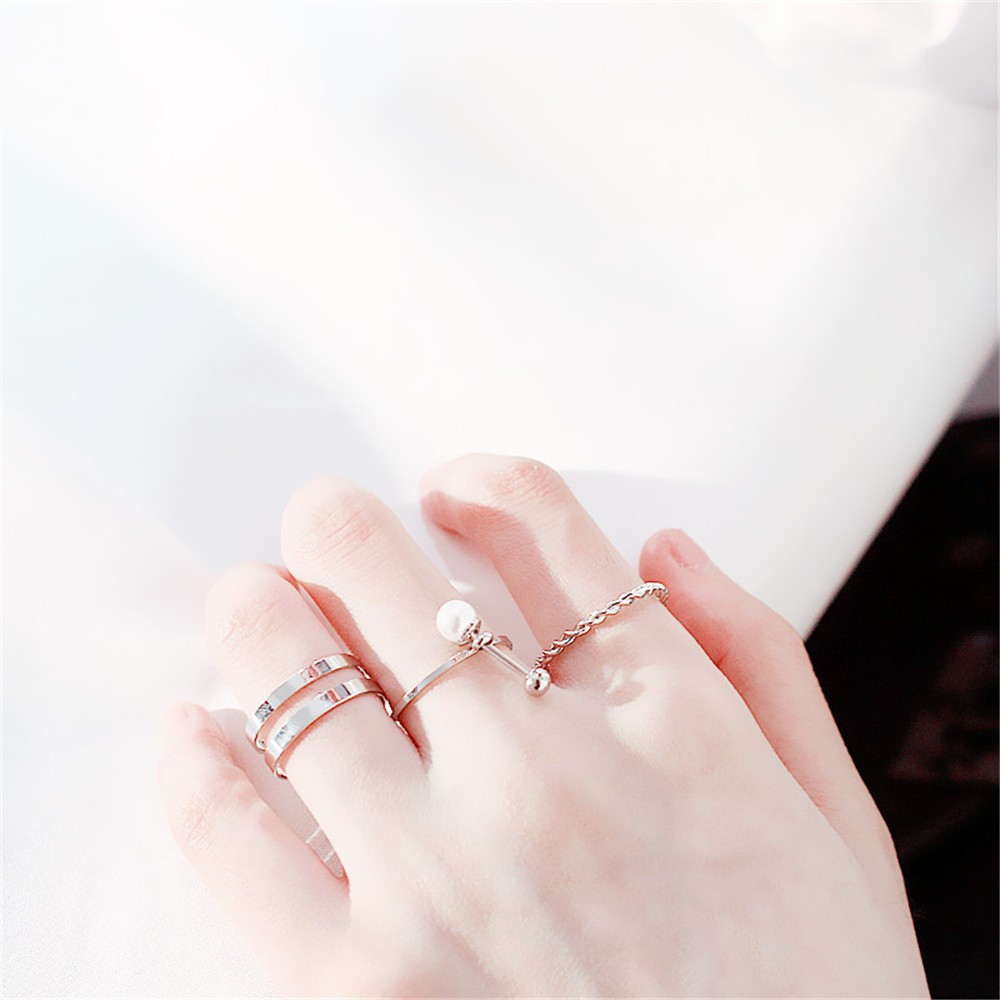 【COD Tangding】3pcs / Set Cincin Model Hollow Out Aksen Mutiara Gaya Korea Untuk Aksesoris