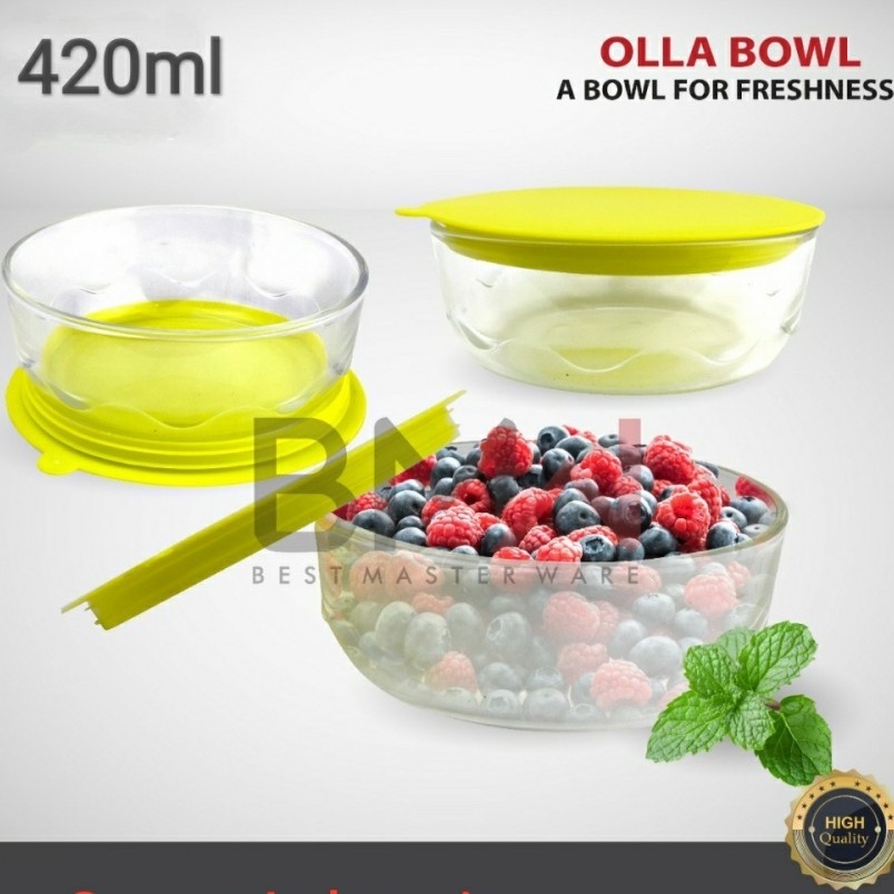 Mangkok Salad Tutup Tempered Glass Food Container Glassware Bowl Set 3