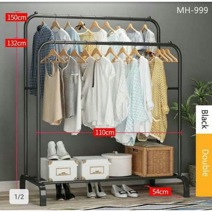 Termurah DOUBLE Stand Hanger Clothes Rak Hanger pakaian