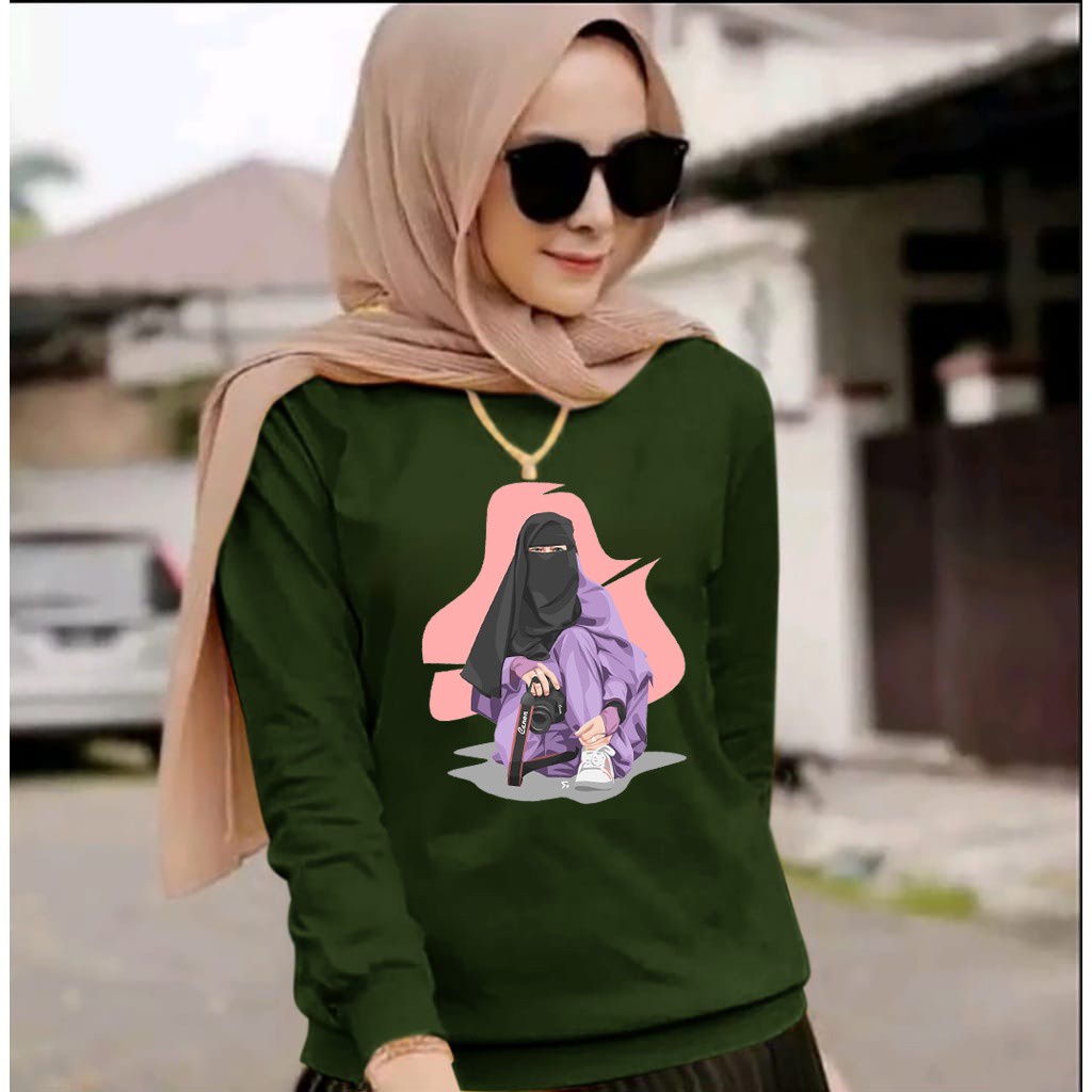 tototashop Baju Sweatshirt  HIJAB CAMERA SIZE , M , L , XL/BAJU DISTRO Lengan Panjang / Motif  Gambar DTF Printing  /-REAL PICT-BISA COD /Baju Paling Keren / Baju Model Terbaru Paling terlaris/Good Qualit