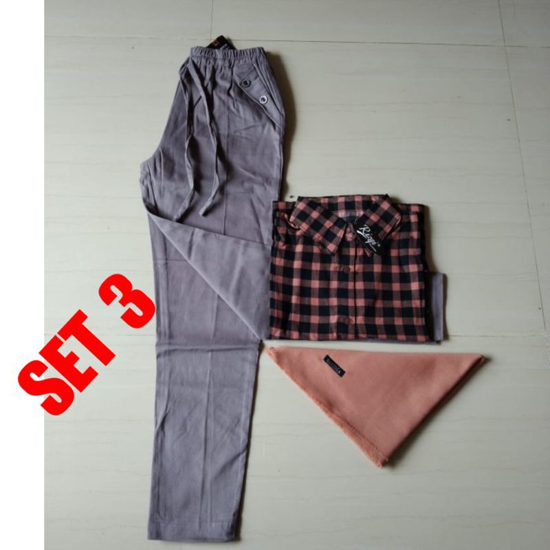 REALPICK PAKET KOMPLIT 3 IN 1,KEMEJA MONALISA ORY+CELANA BEGGY PANT MISS HOTTY STANDART+HIJAB SAUDI