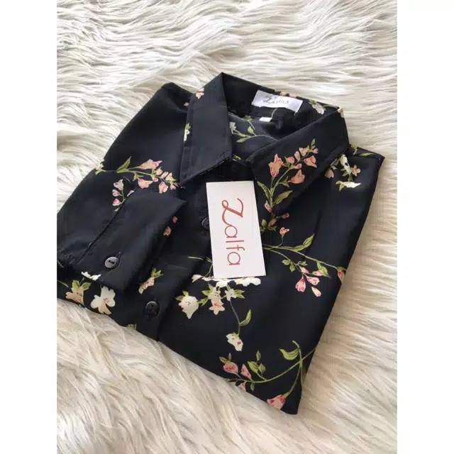 Promo Kemeja Wanita Black/Kemeja Monalisa Motif Bunga