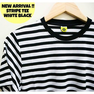 READY STOCK PROMO SHOPEE  Kaos  Stripe HITAM  PUTIH Strip 