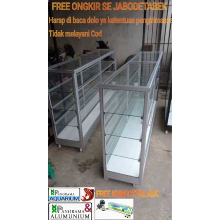 Etalase kaca Aluminium 2 meter Etalase Warung sembako serba guna Free kunci etalase