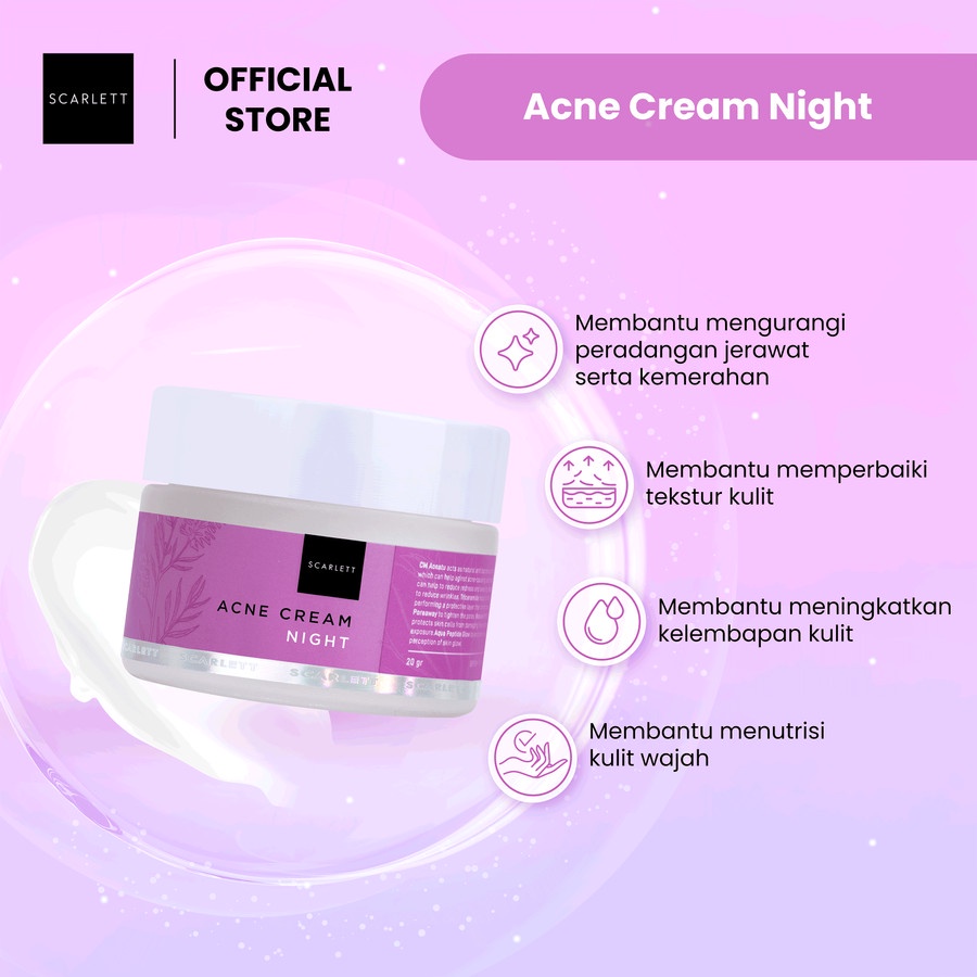 Scarlett Whitening Acne Series Night Cream Perawatan Wajah Berjerawat