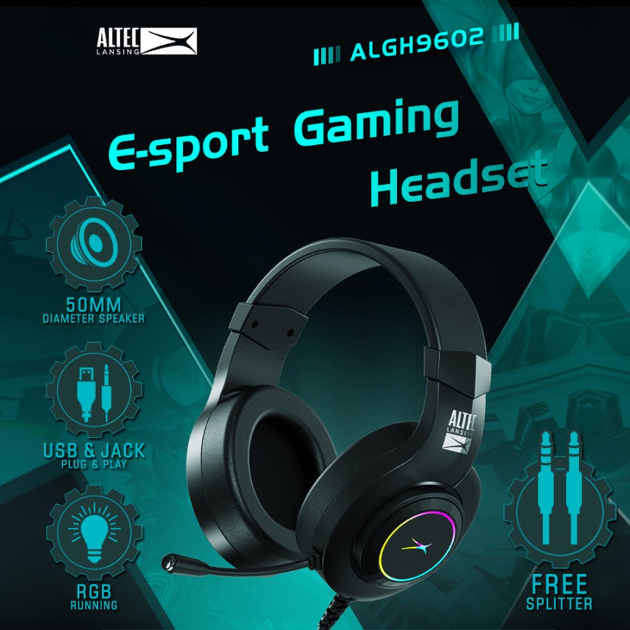 Headset Headphone Gaming Altec Lansing ALGH9602 - RGB - 3.5mm usb jack