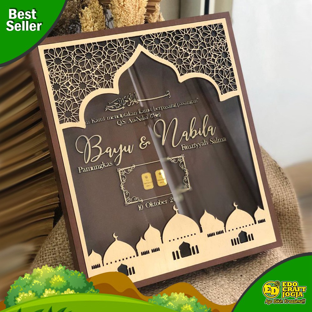 MAHAR PERNIKAHAN KAYU / MAHAR AKRILIK CUSTOM pigura pigora mahar custom mahar