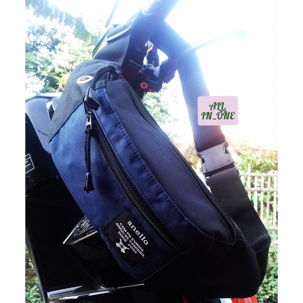 Tas Selempang Pria Distro Murah Anti Air / Waistbag Waterproof Bahan Polyester d300 - Black