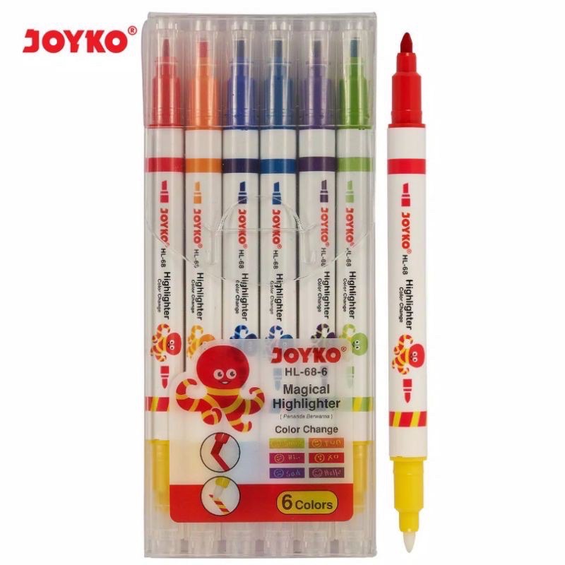 

( Set 6 Pen ) JOYKO MAGICAL HIGHLIGHTER DUAL TIP - PENANDA BEWARNA HL 68-6 COLOR CHANGE DUAL TIP