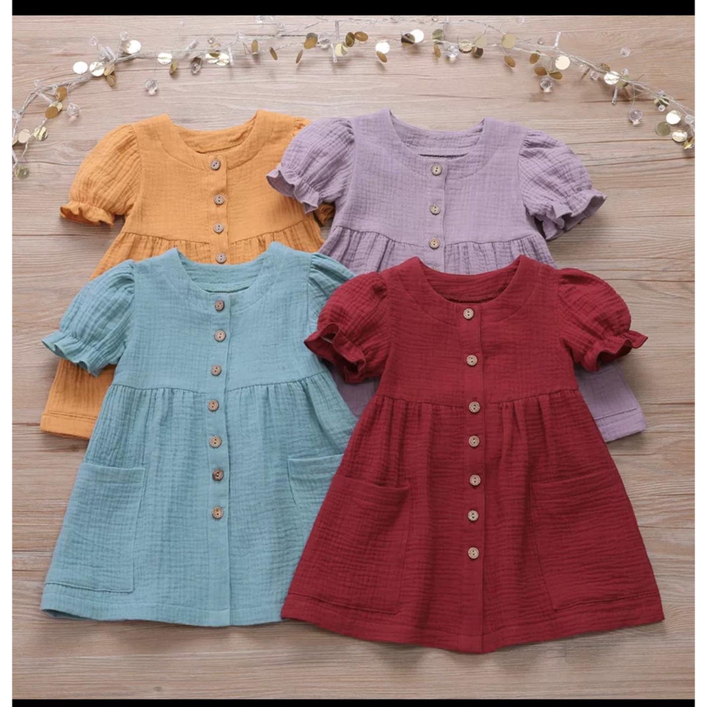 Atasan anak Dress Anak Perempuan MINA Dress Pocket karakter original katun crinkle realpict