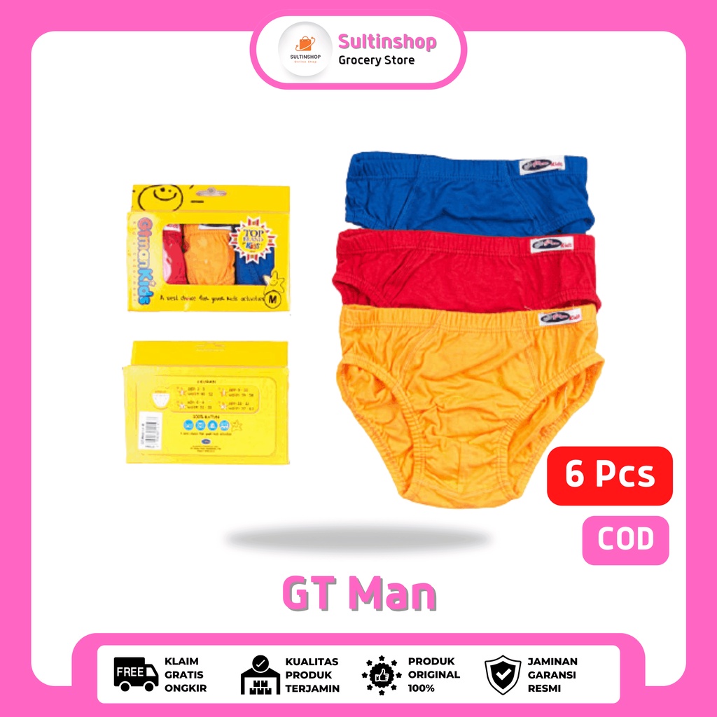 Celana Dalam Anak Laki-Laki Isi 6 Pcs GT Man Kids GTMK-01 Polos Warna Sempak Anak Laki-laki Selempak