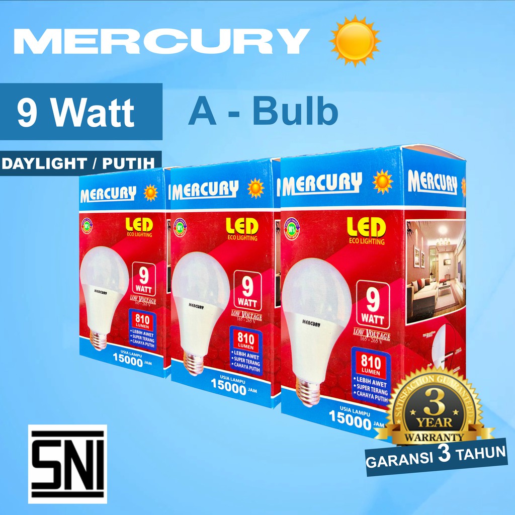 MERCURY LIGHTNING 9W Bohlam LED A Bulb Lampu LED 9 Watt 9 W GARANSI 3 THN ORIGINAL