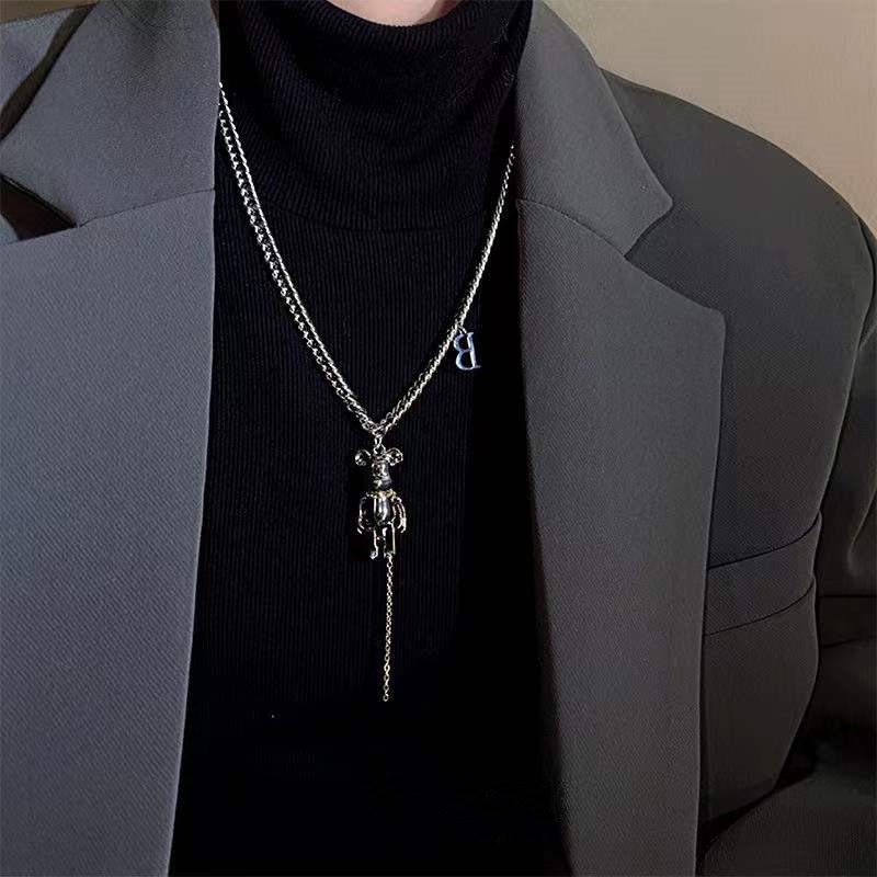 Fashion Hip Hop Beruang Liontin Baja Titanium Kalung Perak