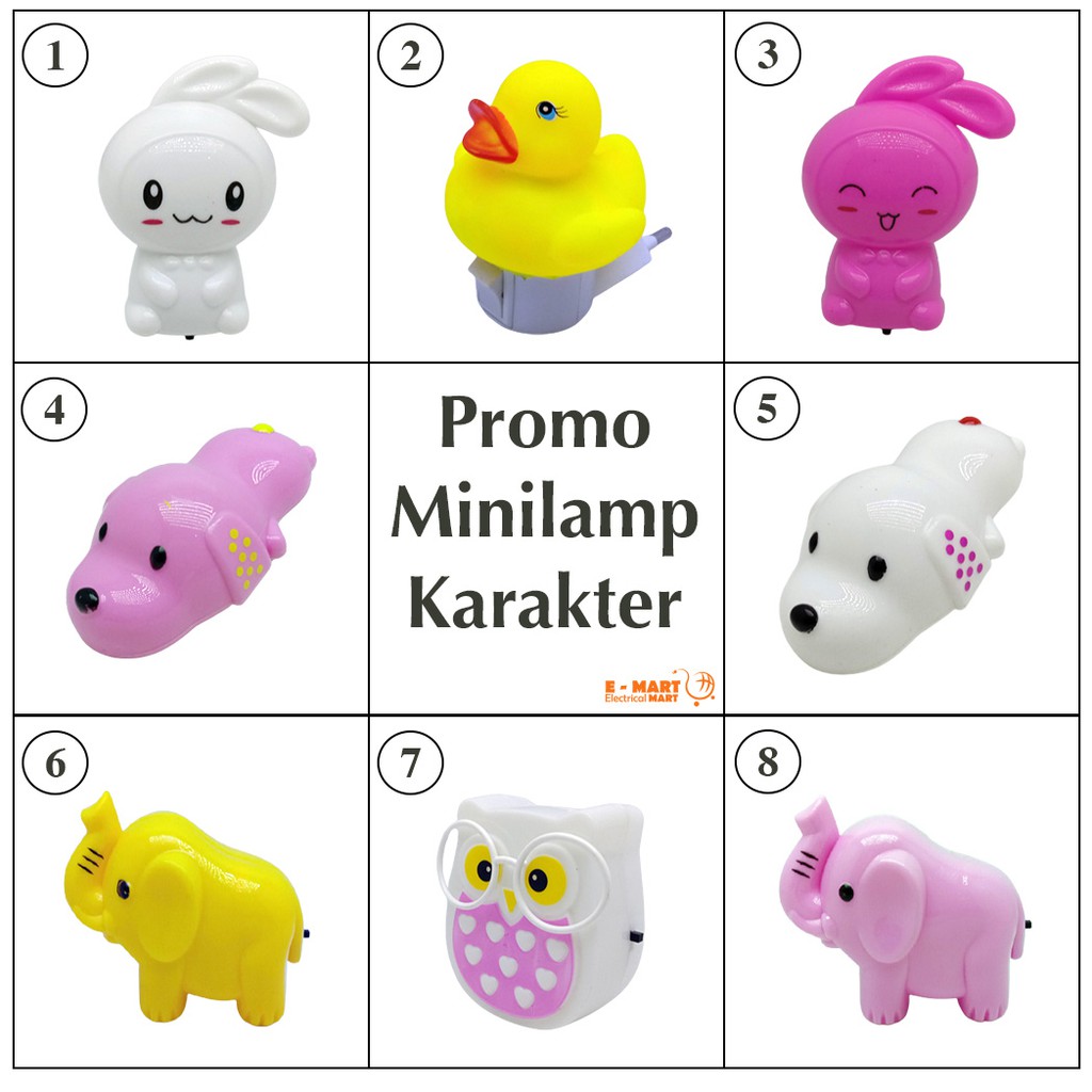 Promo MINILAMP Imut / Lampu Tidur Anak / Lampu karakter lucu Gajah Anjing Kelinci Burung Hantu Bebek