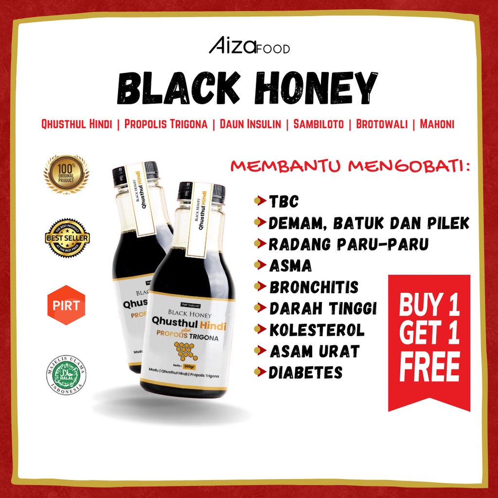 AIZA FOOD - BLACK HONEY QUSTHUL HINDI PLUS PROPOLIS TRIGONA MADU KESEHATAN QUSTHUL AL HINDI QHUSTHUL