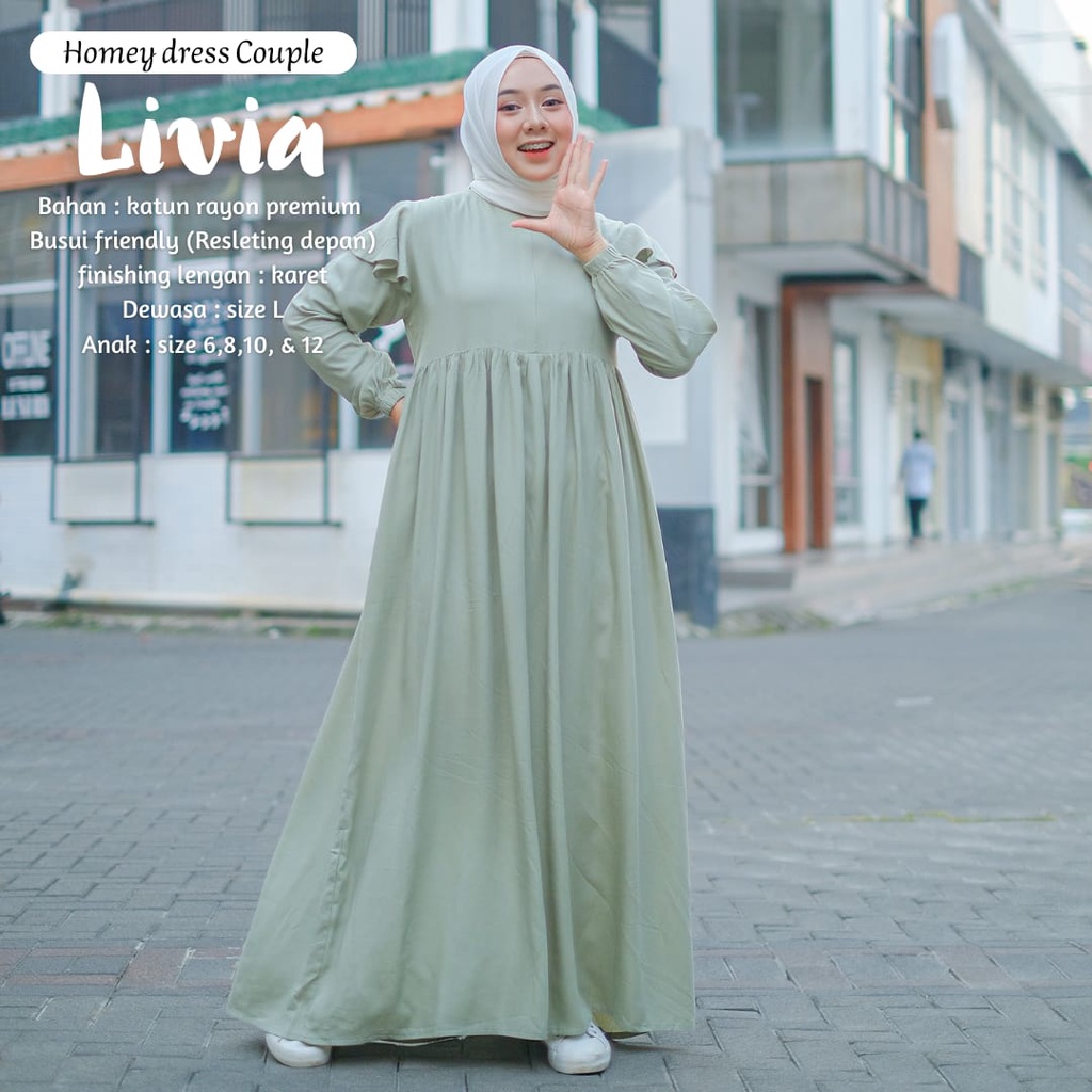 Homey Dress Livia Polos Gamis Mom &amp; Kids Couple Dress Polos Bahan Katun Rayon Premium Nyaman Dipakai | Bisa COD