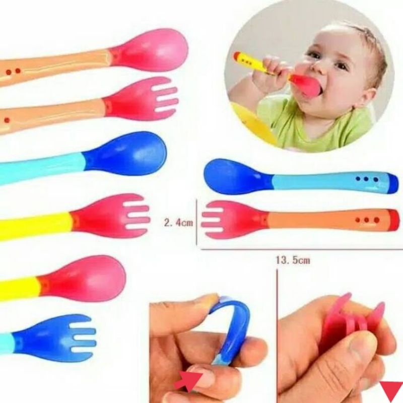 Sendok Makan Bayi Sensor Panas / Spoon Fork Set Heat Sensing