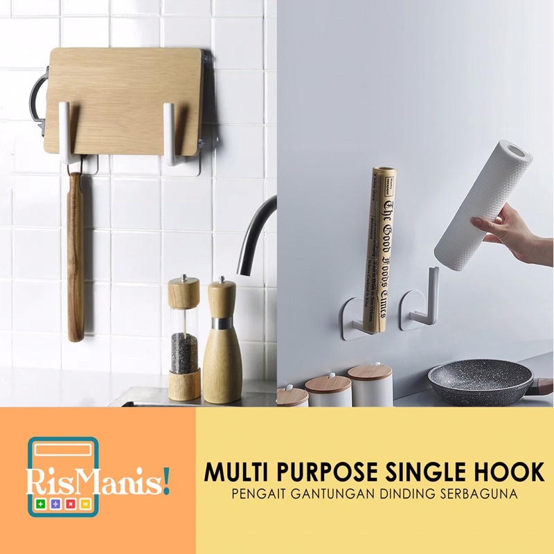 MULTI PURPOSE SINGLE HOOK - Gantungan Pengait Tempel Dinding Dapur Tembok Kamar Holder Tissue Toilet