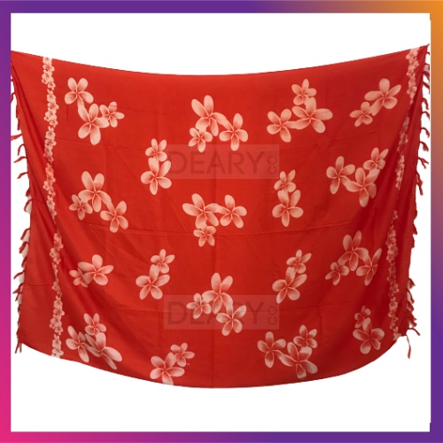 Kain Pantai Bali Motif Bunga Pucuk dan Kamboja Bahan Rayon Bali Adem Ujung Rumbai | Deary Co Bali