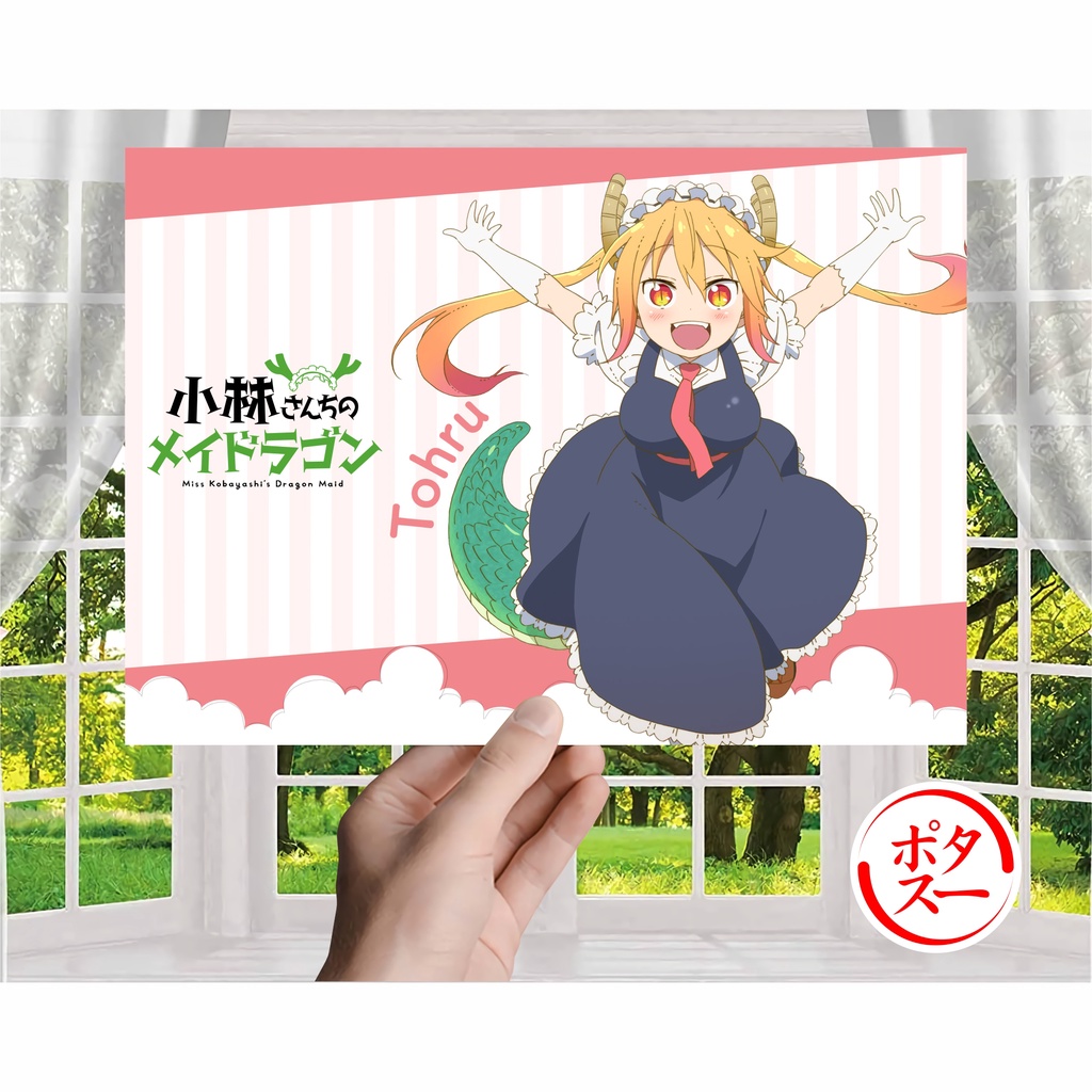 Koleksi Poster Anime Kobayashi-san Chi no Maid Dragon - Kobayashi Tohru Kanna Elma Lucoa - Size A4+-Tohru A