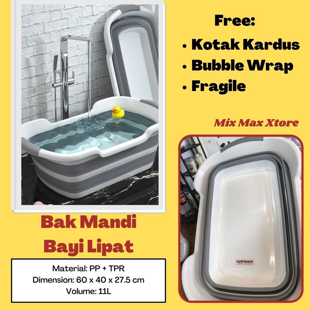 BATHE PROJECT Bak Mandi Bayi Lipat Foldable Baby Bathtub 60 x 40CM (2 Jenis) - Gray / Bak Mandi Lipat / Bak Mandi Minimalis / Baby Bather /  Tempat Mandi Bayi / Ember Mandi Bayi