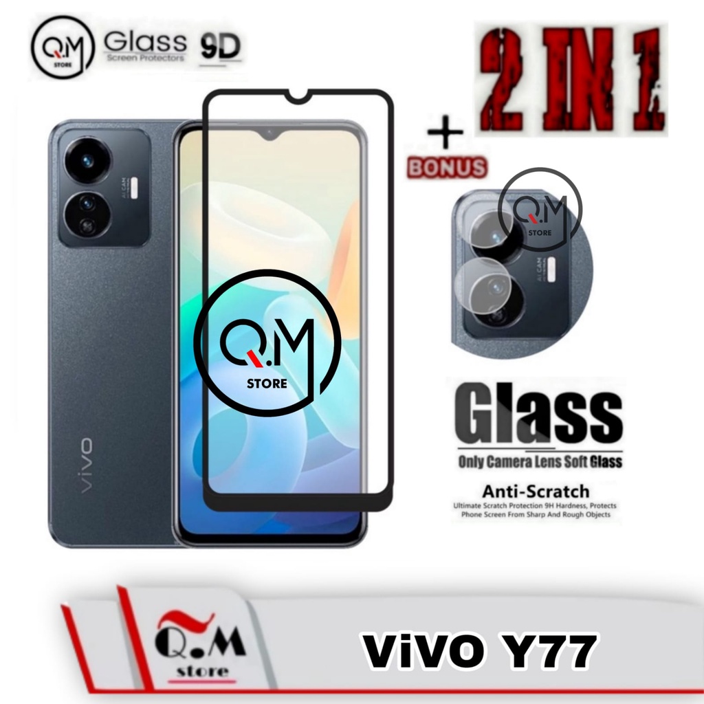 Paket 2 in1 Tempered Glass Layar Vivo Y77 Anti Gores  Screen Guard Free Lensa Camera