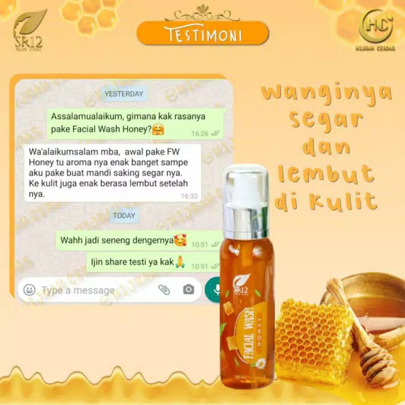 Facial Wash Honey SR12 / Sabun Madu Cair BPOM / Sabun Muka Pembersih Wajah Kulit Kering Kusam