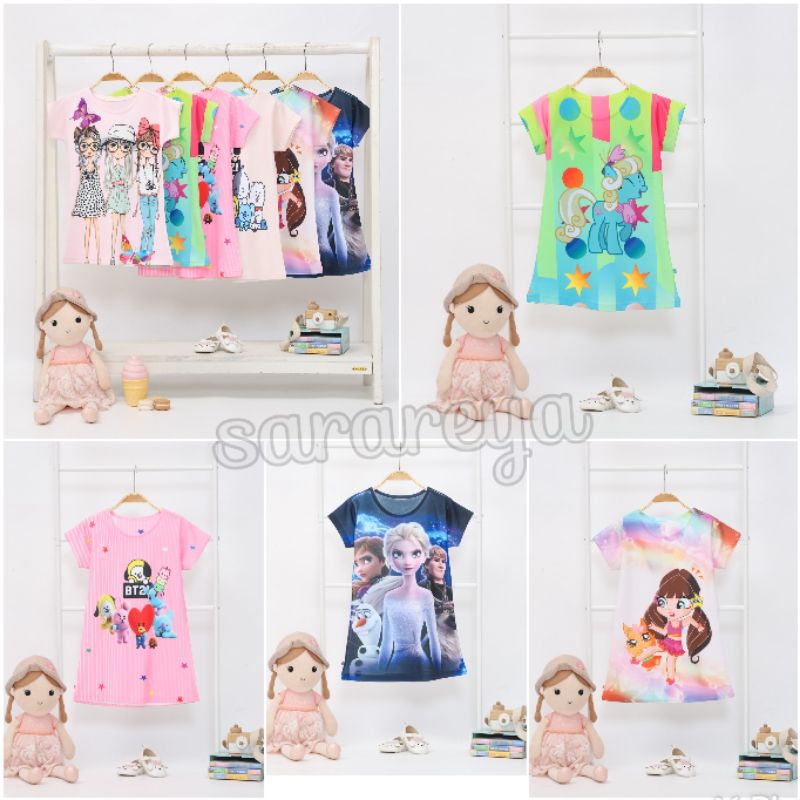 Dress Anak Perempuan Printing Dress Scuba Premium 2-6 Tahun Dress Anak Scuba Karakter