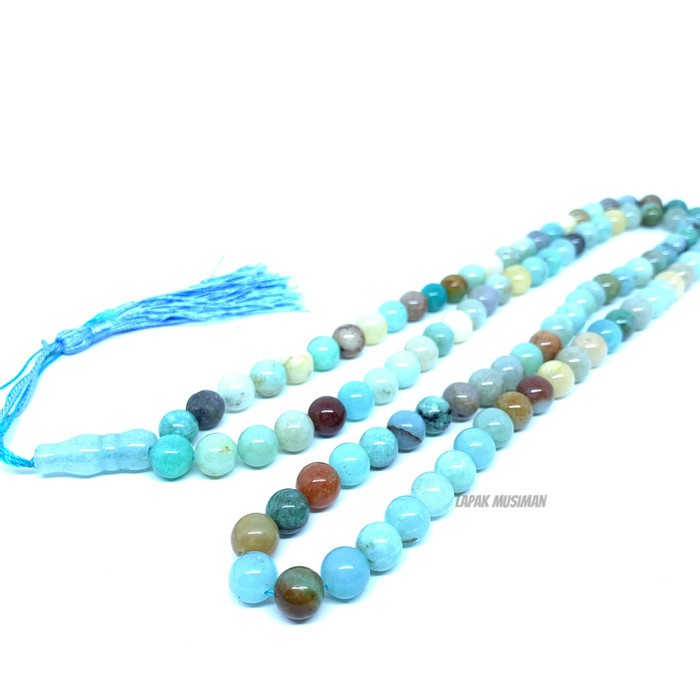 [Bayar di Tempat] Tasbih Batu Aquamarin Biru Laut Asli Natural