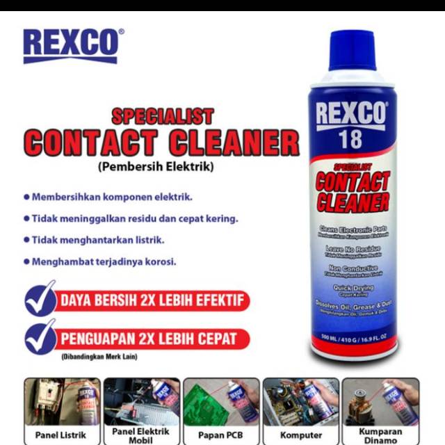 REXCO 18 500ML/PEMBERSIH ELEKTRIK/REXCO 18 CONTACT CLEANER 500ML/PEMBERSIH KOMPONEN ELEKTRONIK/PEMBERSIH DEBU KOTORAN OLI MEMBANDEL