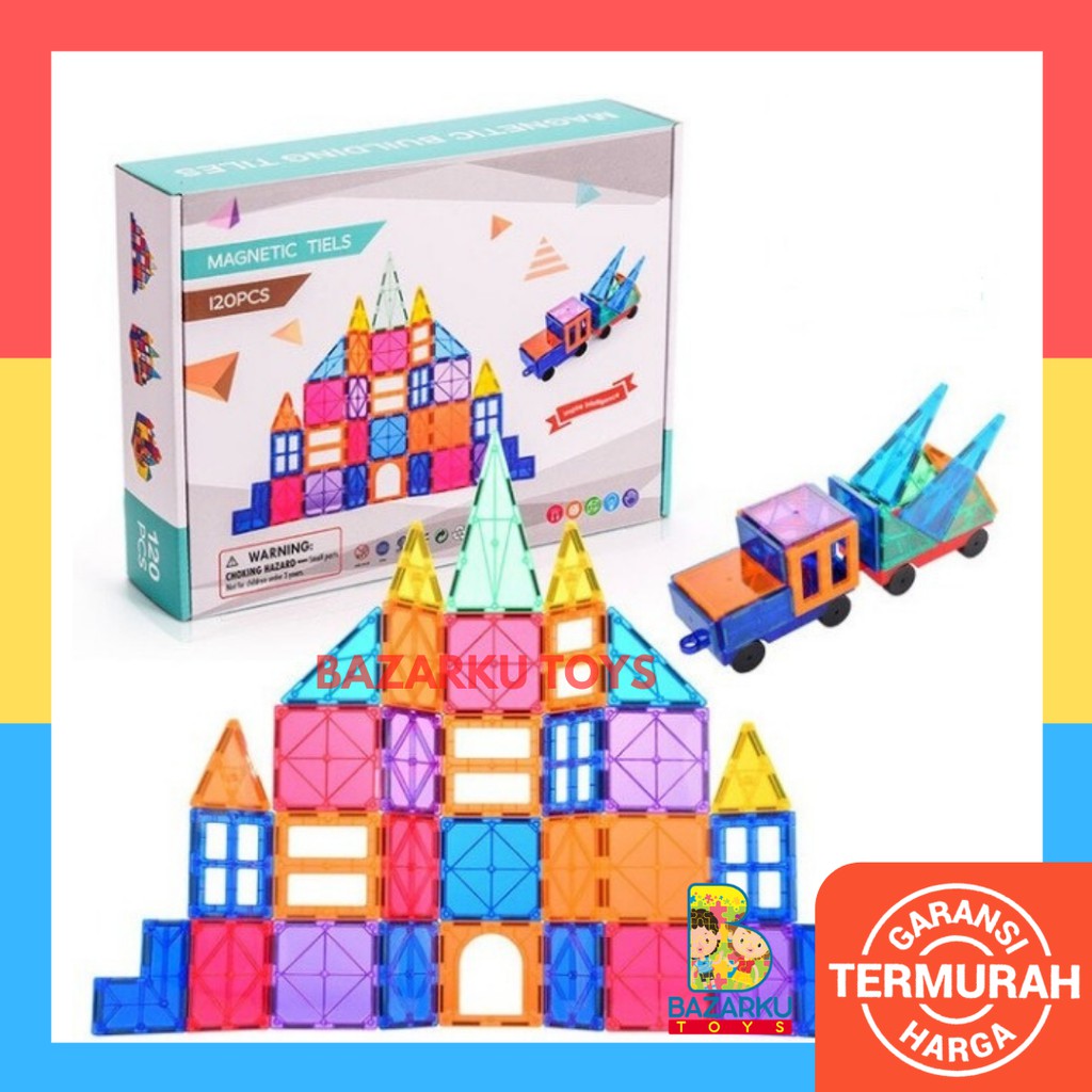 Magnetic Tiles 120 Set 3D Building Block Mainan Magnet Magna Tiles Mainan Montessori Anak Puzzle