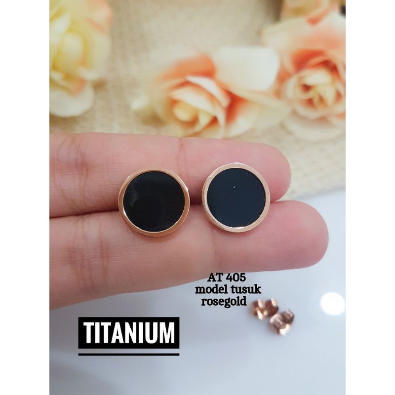 Anting Tusuk Titanium Bulgary Bulat Hitam