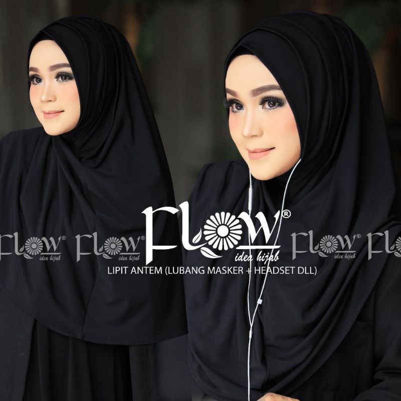 Jilbab Instan Simpel 2in1 Lipit Ori Flow-Black